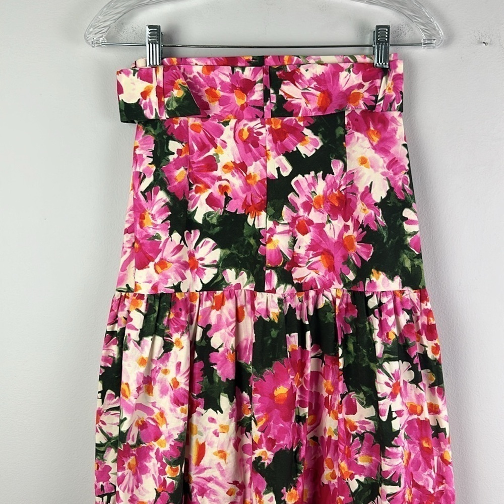 Zara Bloggers Fav Tiered Pleated Vibrant Floral Maxi Skirt Size XS Belted Spring - Picture 11 of 16